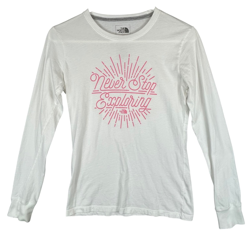 The North Face Womens Never Stop Exploring Graphic Long Sleeve Tee White XS